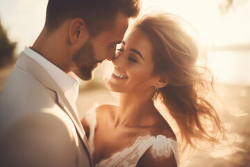 Fototapeta premium Happy beautiful newlyweds.