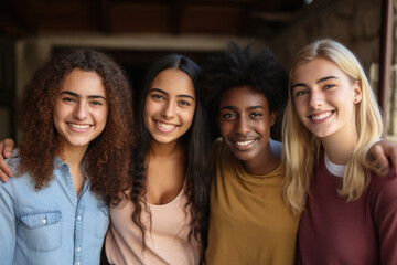 Multiethnic Young friends smiling at camera