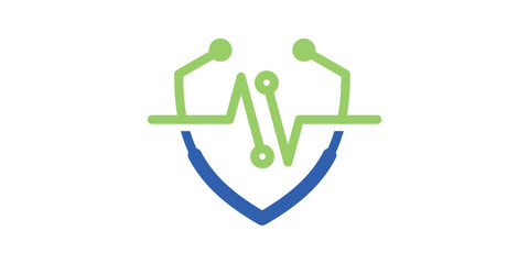 logo design combination of stethoscope shape with heartbeat, icon, vector, symbol.