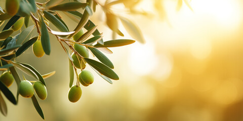 branch of an olive tree on a blurred background - obrazy, fototapety, plakaty