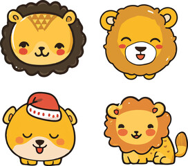 Pack of flat cute lion illustration vector