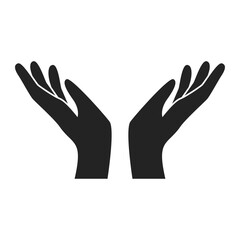 Fototapeta premium Black hand icon with palm up isolated on white background vector illustration