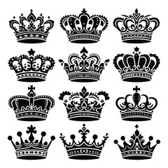 Set of crown silhouettes isolated on a white background, Vector illustration.