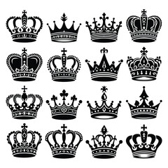 Set of crown silhouettes isolated on a white background, Vector illustration.