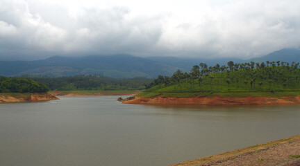 View of the lake in the mountain reservoir