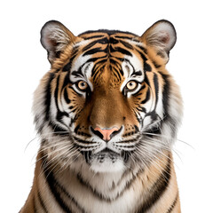 Bengal Tiger Close-Up Photo: Half Body of a Fierce Wild Animal, Isolated on Transparent Background, PNG