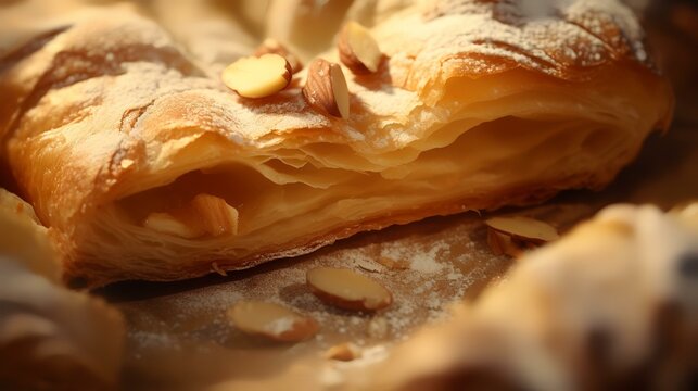 Delicious baklava with nuts on table, closeup