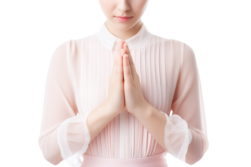 female hands praying isolated on white background