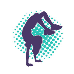 Silhouette of a female dancer doing hand stand pose. Silhouette of a woman dancing pose.