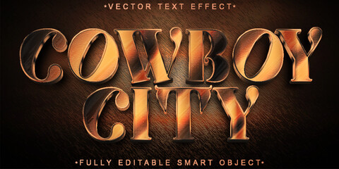 Bronze Western Cowboy City Vector Fully Editable Smart Object Text Effect - obrazy, fototapety, plakaty