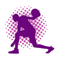 Silhouette of a male basketball player in action pose. Silhouette of a sporty man doing basket ball sport.