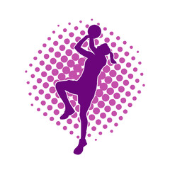 Silhouette of a female basketball player in action pose. Silhouette of a sporty woman doing basket ball sport.