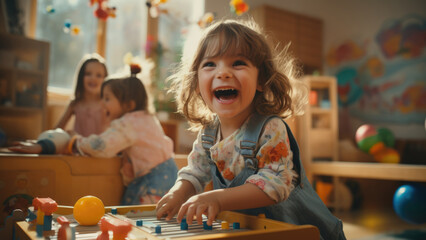 Photo of happy and smiling children in kindergarten.
