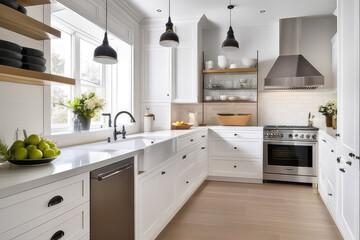 Modern white kitchen minimalist interior.Generative AI