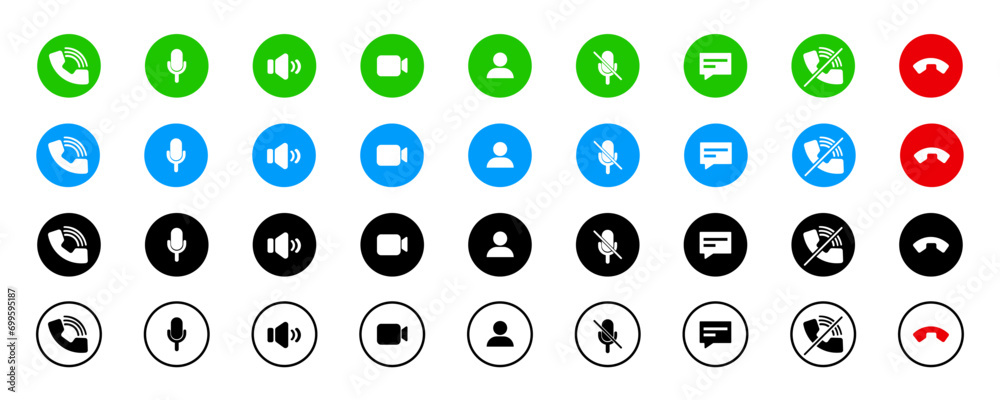 Poster set of video call buttons. a collection of internet chat buttons. a set of video communication eleme