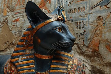 Bastet the the celestial lioness ancient egypt hieroglyphic - obrazy, fototapety, plakaty