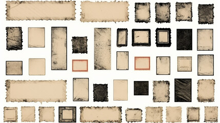 Vintage Grunge Post Stamps Collection: Aged Rectangles and Banners for Creative Designs, Abstract Retro Textures with Antique Paper Elements - obrazy, fototapety, plakaty