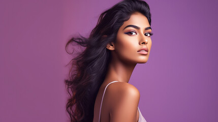 One side view of young indian model female - obrazy, fototapety, plakaty