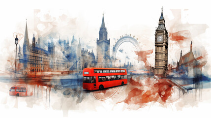 Collage of London's sights - obrazy, fototapety, plakaty