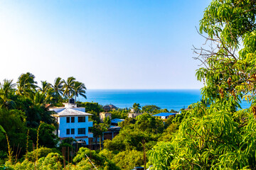 Beautiful city seascape landscape natural panorama view Puerto Escondido Mexico. - obrazy, fototapety, plakaty