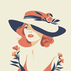 A woman wearing a hat with flower vector art illustration, Generative Ai