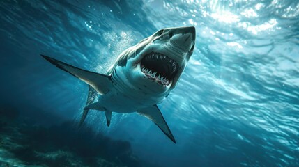 Fototapeta premium A Majestic Shark Capturing Prey in the Ocean