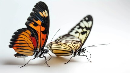 Fototapeta na wymiar Two Beautiful Butterflies Resting on a White Surface