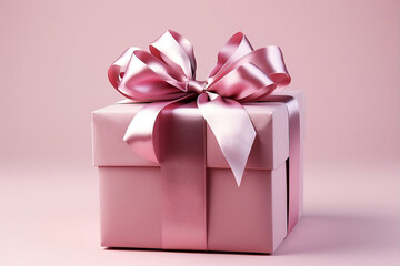 Fototapeta premium Holiday gift for birthday, New Year, Valentines day, Happy Mother's Day and other holidays concept. Festive pink box with a bow on a pink background.