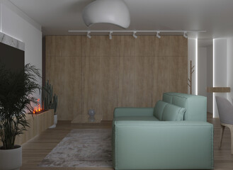 3d rendering of new wabi sabi style living room interior