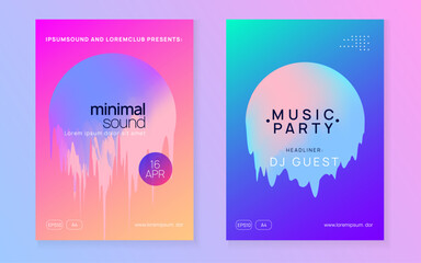 Music Flyer. Techno And Exhibition Design. Graphic Background For Brochure Vector. Jazz Effect For Magazine. Fun Trance Event. Pink And Blue Music Flyer