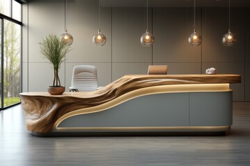 a reception desk design in a modern office interior - obrazy, fototapety, plakaty