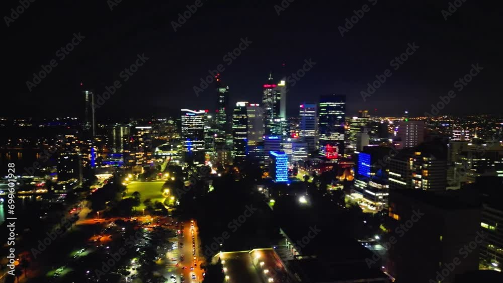 Sticker Aerial view of Perth skyline at night