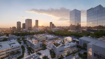 Obraz premium Modern metropolis, city skyline, urban buildings, green city