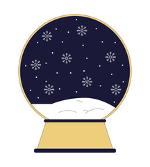 Naklejka premium Snowglobe winter snowflakes fall 2D linear cartoon object. Christmas snow globe isolated line vector element white background. Blizzard season. Magic snowstorm sphere color flat spot illustration