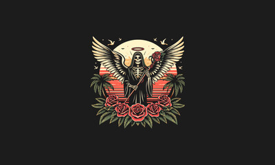 angel of death and rose flowers vector artwork design