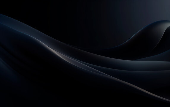 Abstract black waves background. 3D render image. Dark silver graphics.