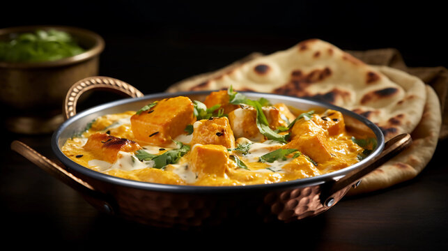 Shahi paneer bowl in resturant, north indian veg food 