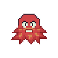 Fototapeta premium Man with beard red smiley, grandfather, angry old man face pixel art icon emoticon cartoon character. 8-bit flat style. Isolated abstract vector illustration.