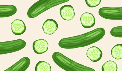 Cute cucumber vegetables pattern background vector design