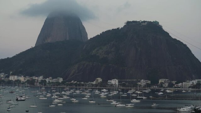 Timelapse of Misty Sugarloaf Mountain at Dusk, Rio de Janeiro