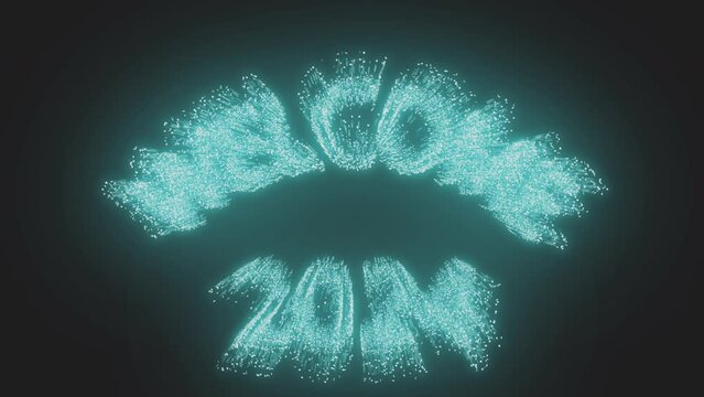 Happy New Year Welcome 2024 on Black background with beautiful 3D Cyan Alpha particles confetti. Happy New Year celebration concept. Year 2024.