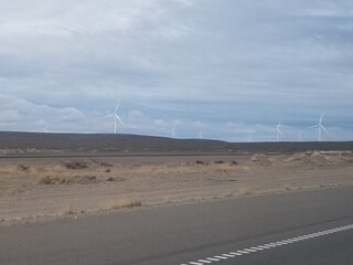 wind farm in the desert in Trelew, Argentina