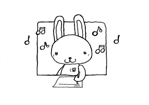 black and white bunny writing music clip art preview