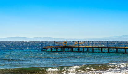 Fototapeta premium platform with orange lifeline in the Red Sea in Egypt