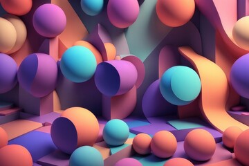 Colorful 3d objects, abstract and creative background, horizontal composition