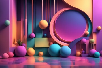 Colorful 3d objects, abstract and creative background, horizontal composition