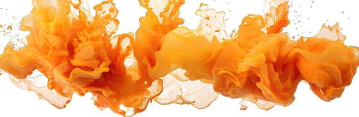 Yellow and orange Ink swirling in water with transparent Background PNG - obrazy, fototapety, plakaty