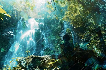 a person standing in front of a waterfall