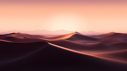 Surreal desert dunes at sunset, warm tones and shadows