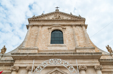 Fototapeta na wymiar Facade of the mother church of Saint Giorgio Martire in Locorotondo, province of Bari, Puglia, Italy.